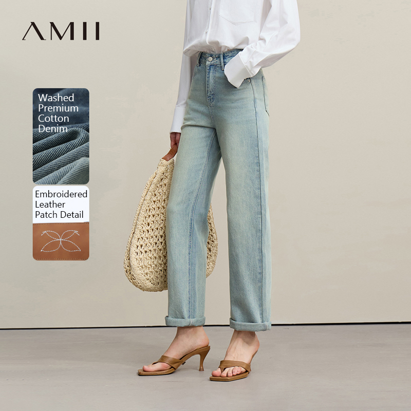 Embroidery Effect - Amii レディース ジーンズ 2026 夏新作 ミッドローライズ