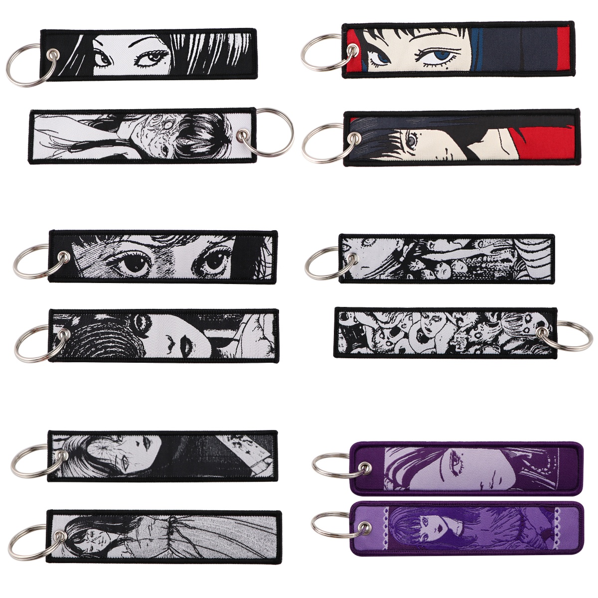Embroidery Keychain - レトロホラーレディーの漫画刺繍キーホルダー 1個 ダークスタイルキーチェーンペンダント メタルリング バックパックバッグ用装飾アクセサリー