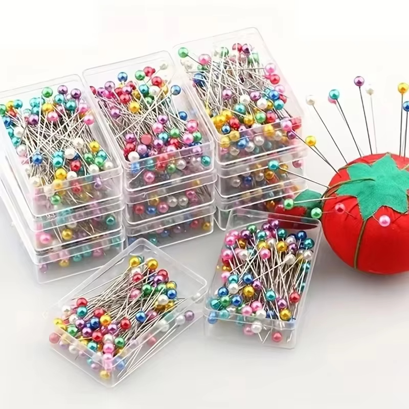 Embroidery Glass Beads - 100本入り ファッション縫い針 カラフルガラス/セラミックヘッド ビーズピン ステッチ編み針 縫製固定