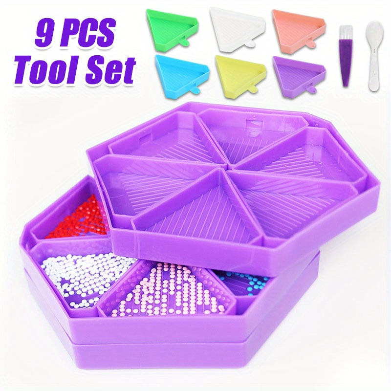 Embroidery Kit Starter - 9個入り新型ダイヤモンドペインティングトレイ、多機能ダイヤモンドペインティングプレート、DIYダイヤモンドペインティングアクセサリー、ダイヤモンドトレイツールセット