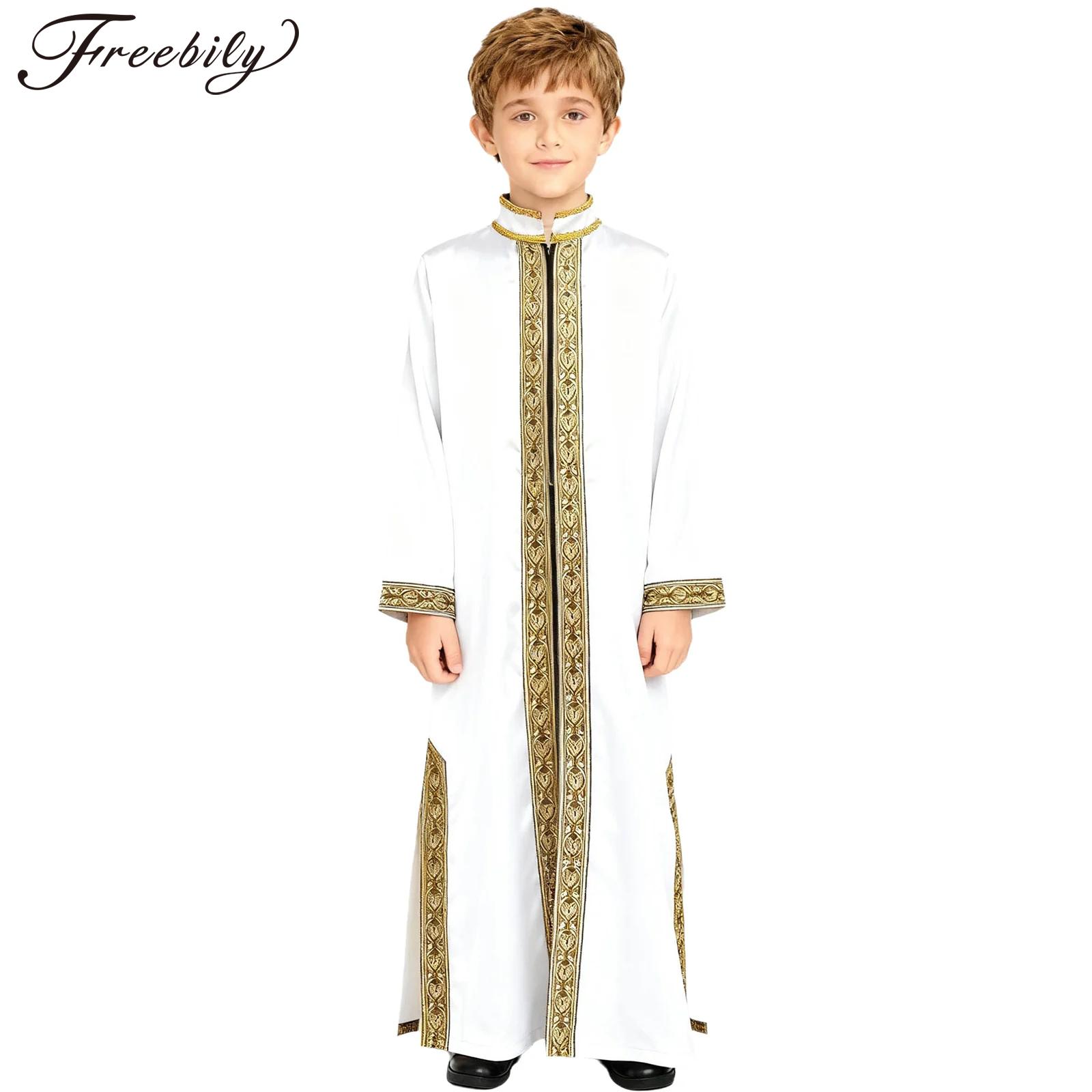 Embroidery Gold - 男の子用金刺繍マキシムスリムトーブカフタンアラブガウンイスラムローブコスプレ長袖コートフェスティバルホリデーコスチューム