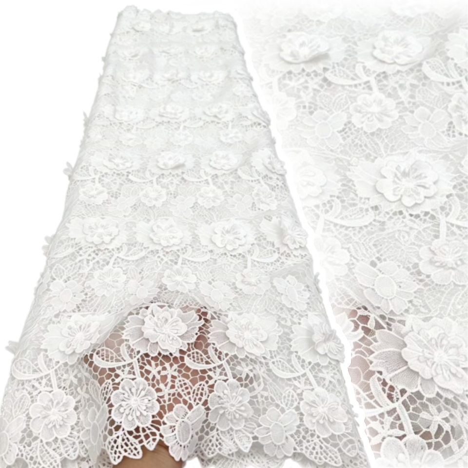 Embroidery Abaya - 3D 刺繍ギピュール キュピオンレース肌に優しいアフリカコード生地中東結婚式フォーマルマーメイドドレスファッション 3125