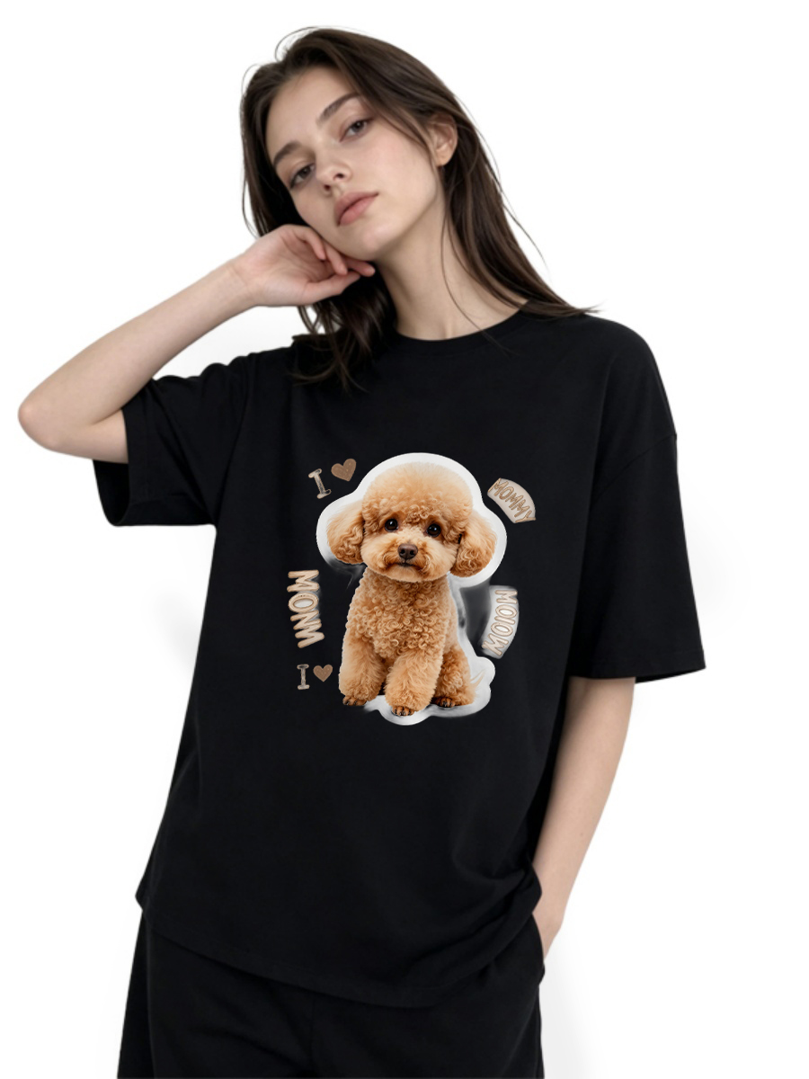 Embroidery Moisturizer - Tシャツ アニマルプリント リラックスフィット 規格準拠 毎日着用可能 通気性
