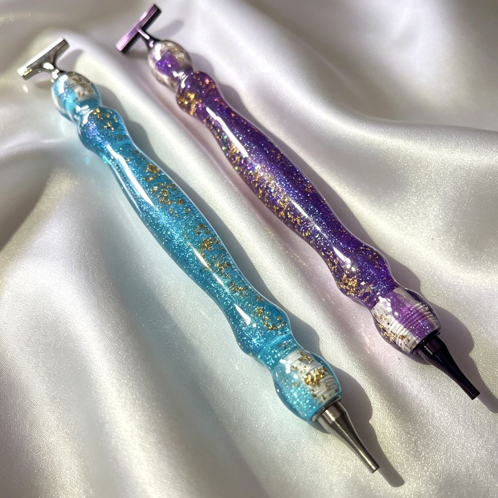 Embroidery Gold - 新しい光沢のあるブルー/パープルゴールド箔糸入りダイヤモンドペインティングペンステンレス鋼ペン先ダイヤモンド刺繍ツールアクセサリー