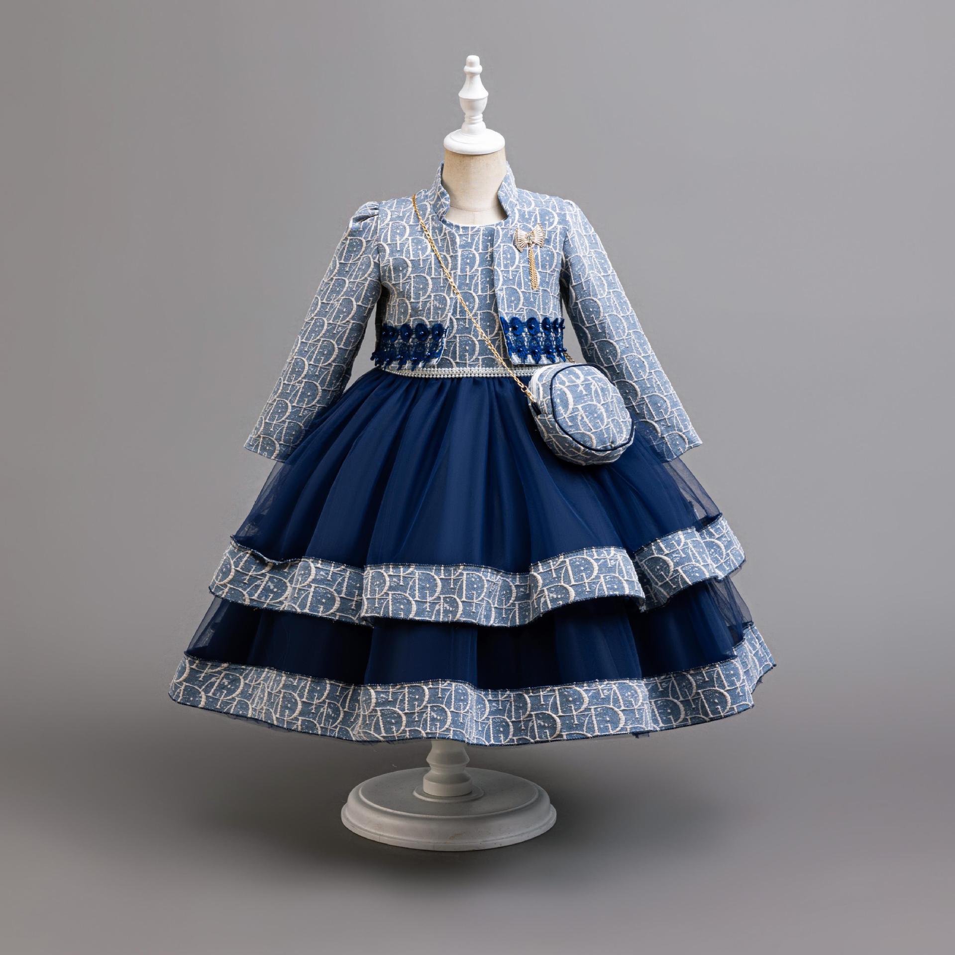 Embroidery Abaya - 3PS 女の子長袖ドレス刺繍入りファッショナブルなゴージャスな女の子パフォーマンス衣装 4-10 歳の女の子カーニバル衣装
