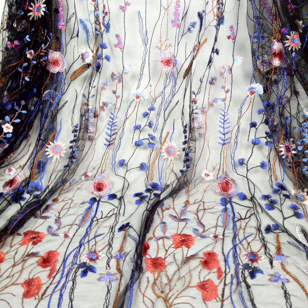 刺繍水生植物レース生地 3D 花チュールメッシュヤードあたり - Embroidery Abaya のレビューと価格