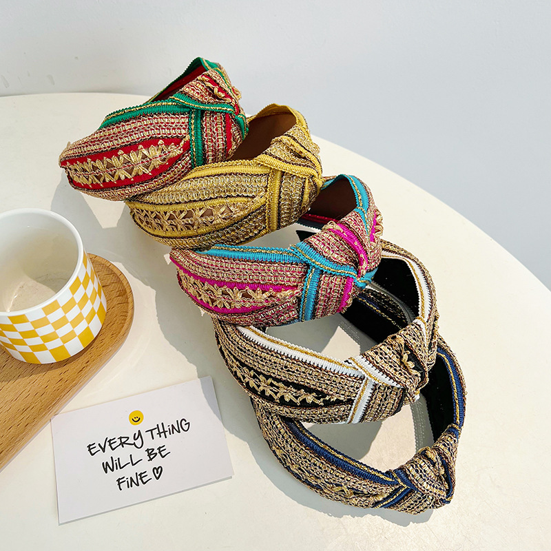 女性と女の子のためのヴィンテージボヘミアンヘッドバンド,ゴー - Embroidery Gold のレビューと価格