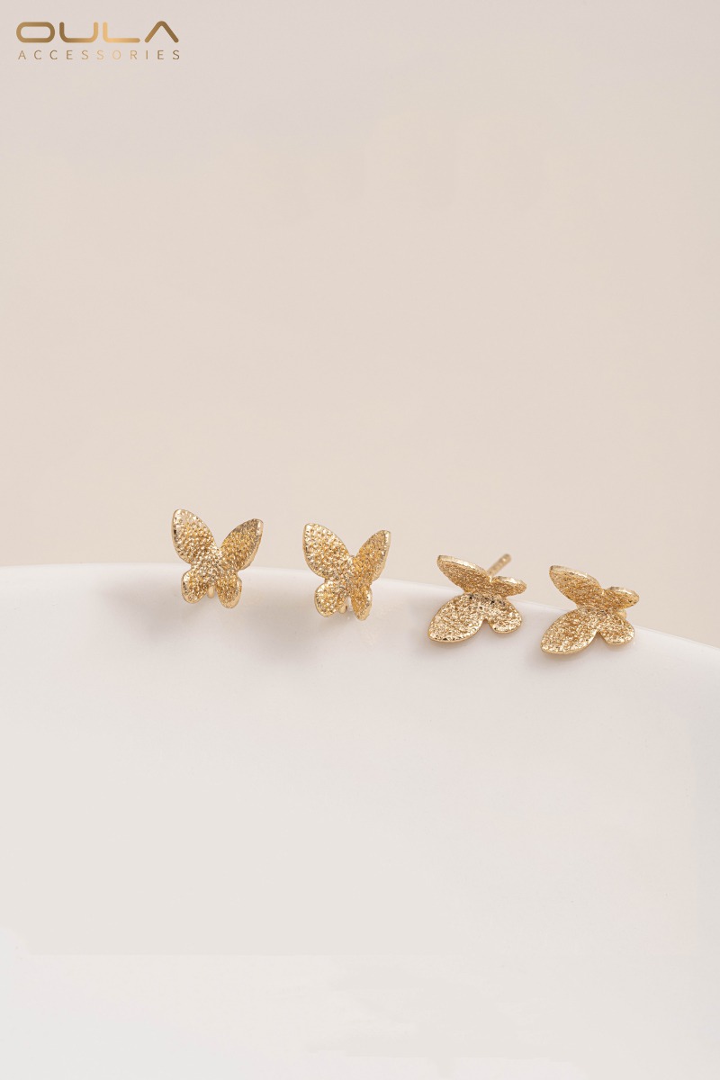 1ペア 925シルバーニードル 14K金メッキ サンドバタフ - Embroidery Gold のレビューと価格