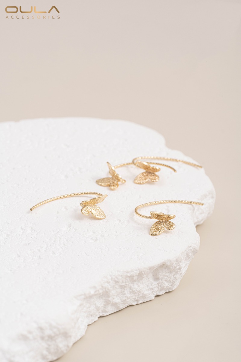 1ペア 925シルバーニードル 14K金メッキ サンドバタフ - Embroidery Gold のレビューと価格