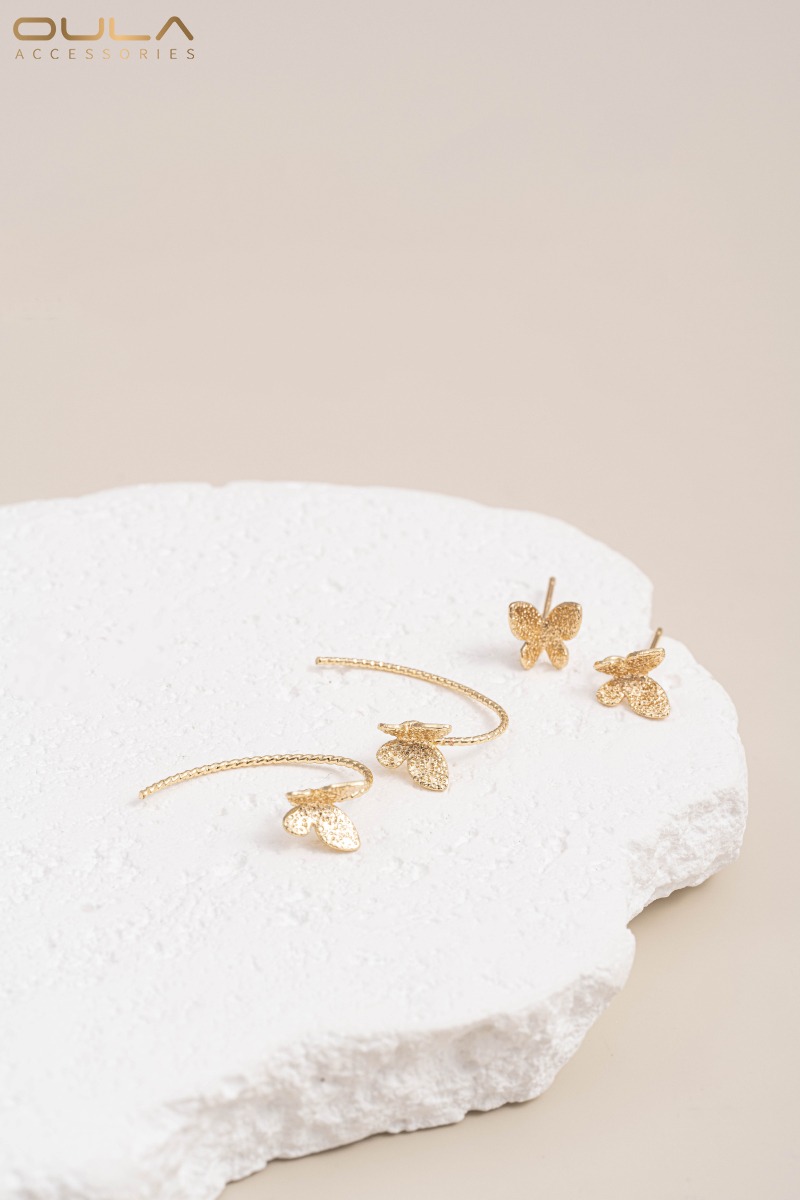 1ペア 925シルバーニードル 14K金メッキ サンドバタフ - Embroidery Gold のレビューと価格
