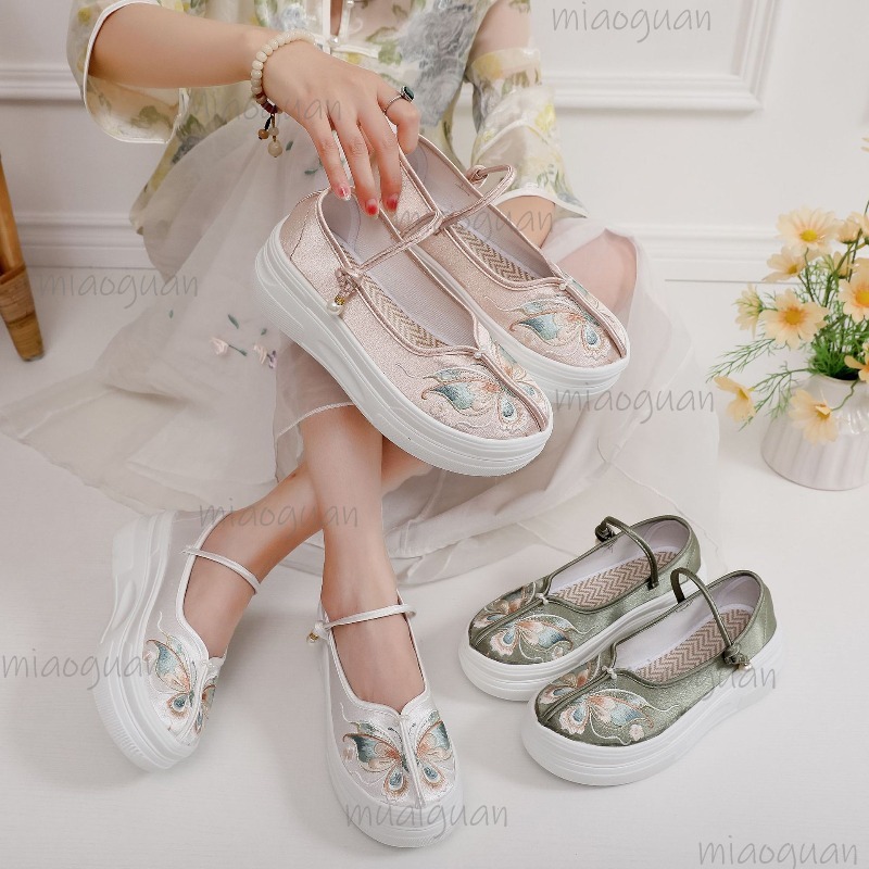 女性の中国風の刺繍入りプラットフォームメリージェーンズバタフ - Embroidery Fabric のレビューと価格