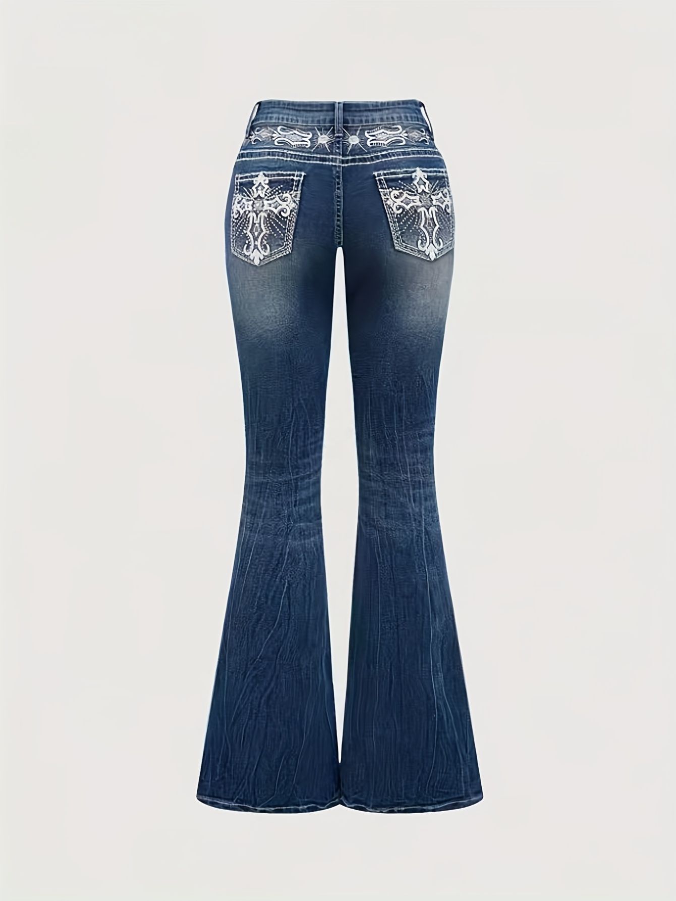 ベストセラーのミッドライズ刺繍ラインストーンブルーフレアジー - Embroidery Effect のレビューと価格