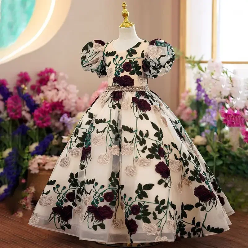 女の子のための刺繍されたメッシュのプリンセスドレス,エレガン - Embroidery Abaya のレビューと価格