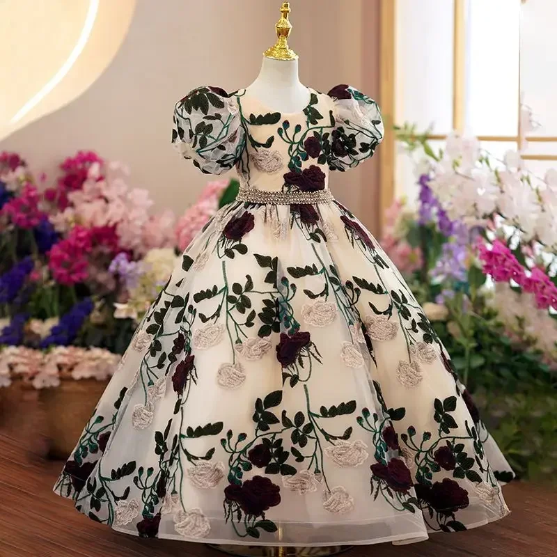 女の子のための刺繍されたメッシュのプリンセスドレス,エレガン - Embroidery Abaya のレビューと価格