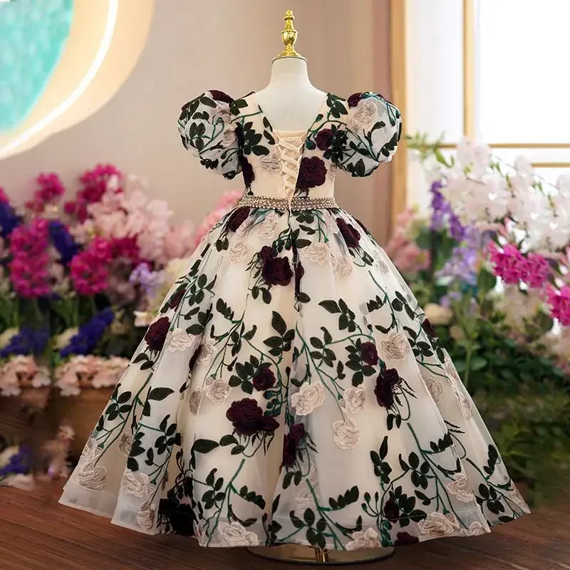 女の子のための刺繍されたメッシュのプリンセスドレス,エレガン - Embroidery Abaya のレビューと価格