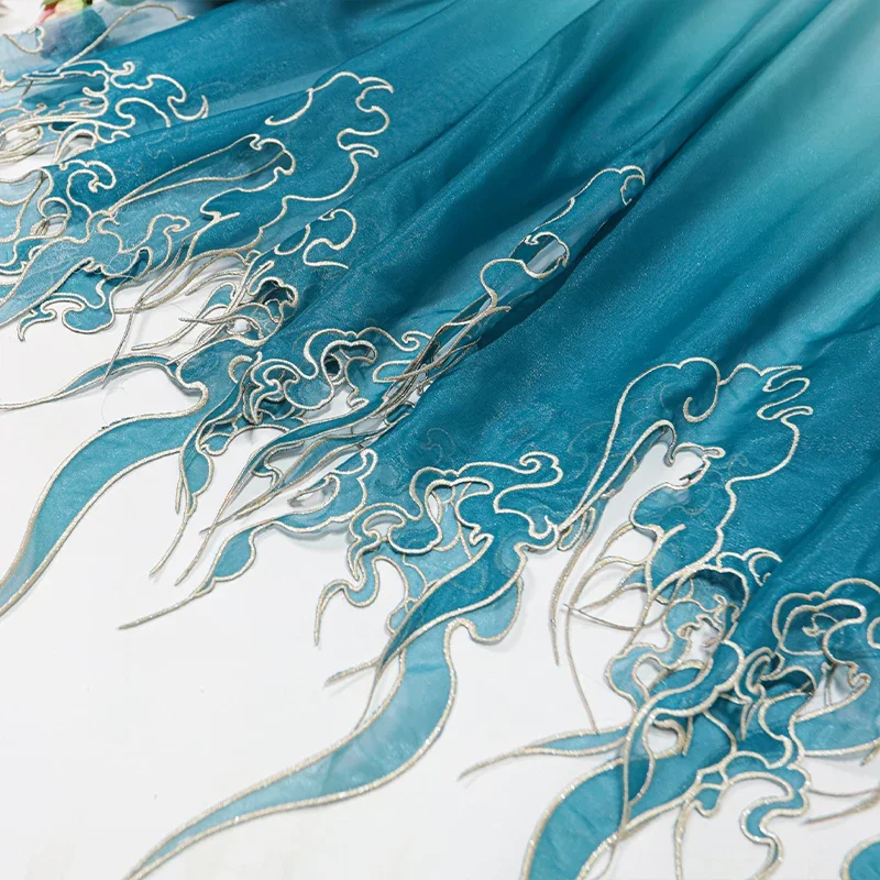 中国風刺繍蓮の葉グラデーション生地 DIY 漢服ドレススカー - Embroidery Fabric のレビューと価格