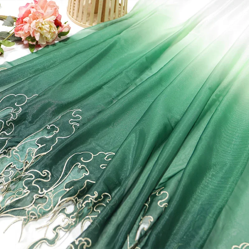 中国風刺繍蓮の葉グラデーション生地 DIY 漢服ドレススカー - Embroidery Fabric のレビューと価格