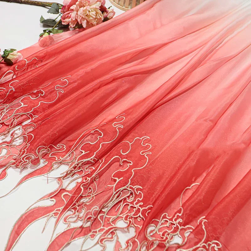 中国風刺繍蓮の葉グラデーション生地 DIY 漢服ドレススカー - Embroidery Fabric のレビューと価格
