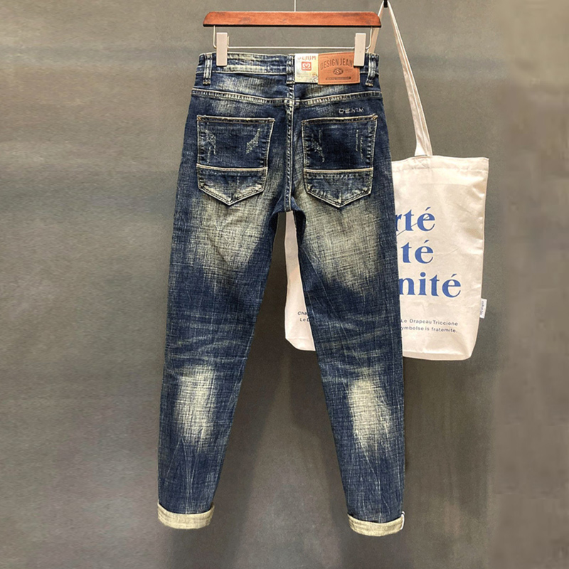 デザイナーファッション男性ジーンズ高品質レトロ黒青ストレッチ - Embroidery Effect のレビューと価格