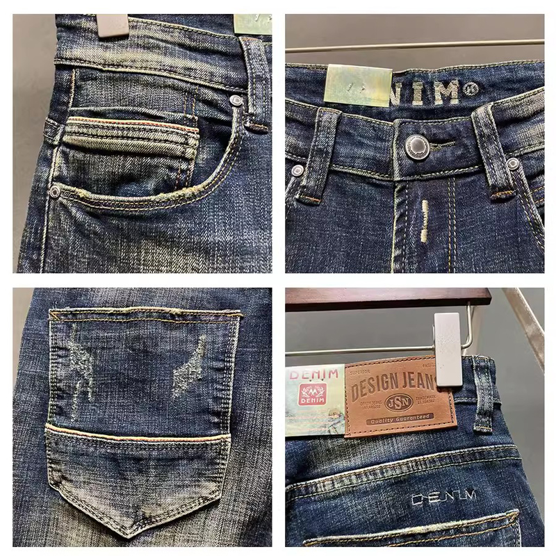 デザイナーファッション男性ジーンズ高品質レトロ黒青ストレッチ - Embroidery Effect のレビューと価格