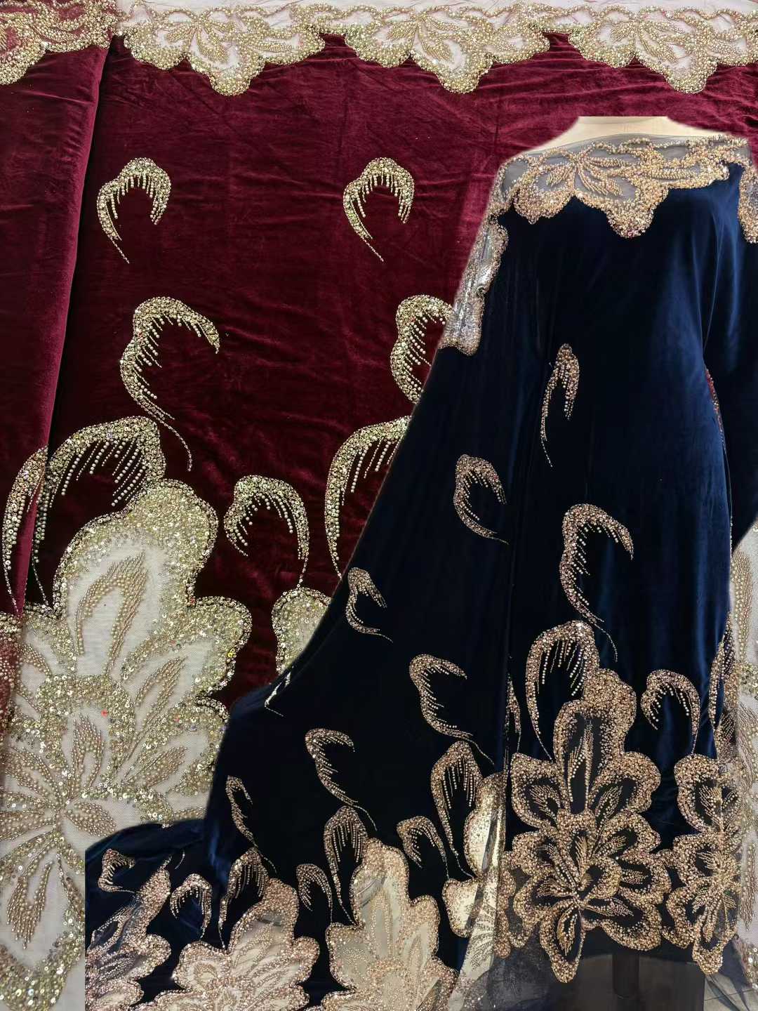アフリカ産ベルベットビーズ付きヘビーレース生地2026高品質 - Embroidery Abaya のレビューと価格