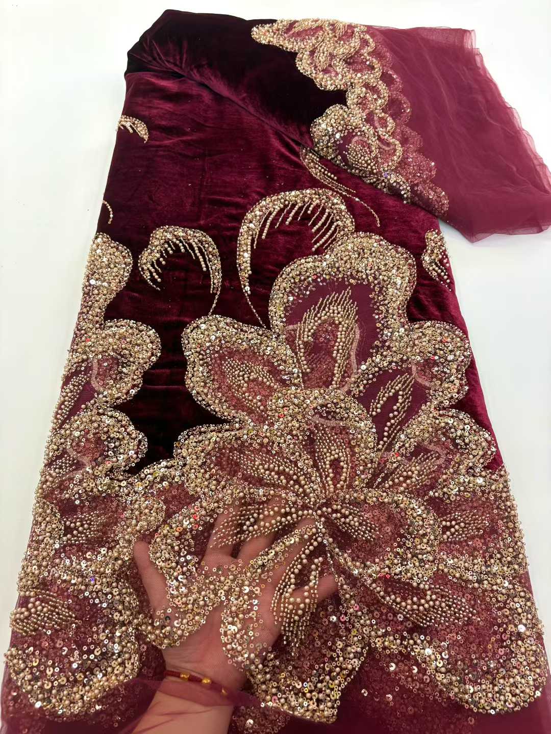 アフリカ産ベルベットビーズ付きヘビーレース生地2026高品質 - Embroidery Abaya のレビューと価格