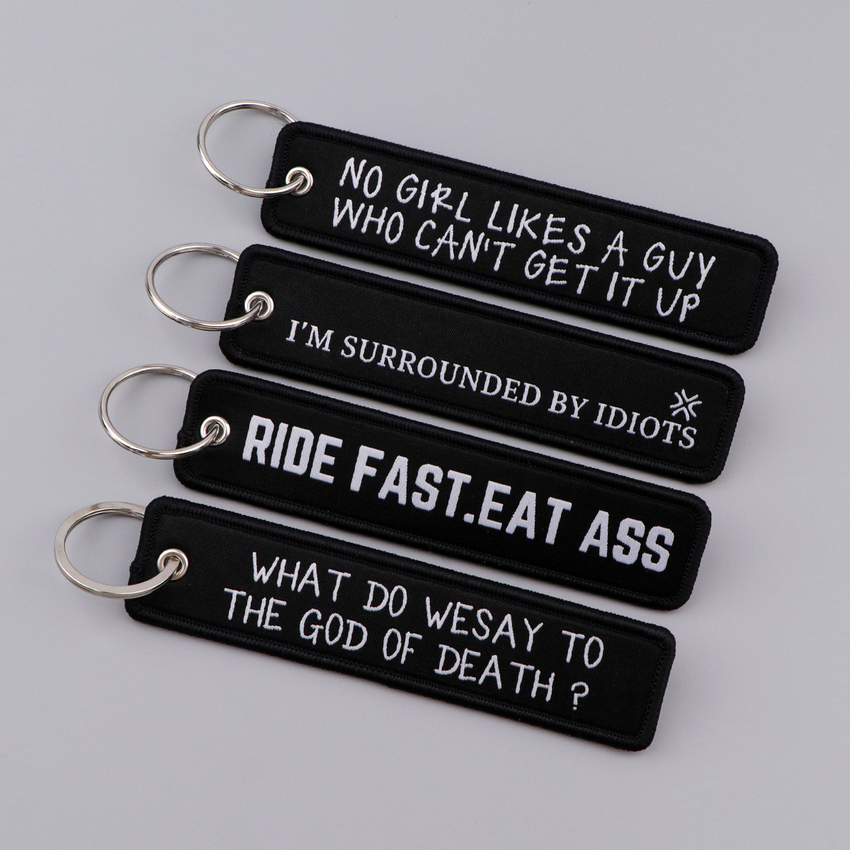 警告文刺繍キーフォブバイカーキータグキーホルダー女性男性用車 - Embroidery Keychain のレビューと価格