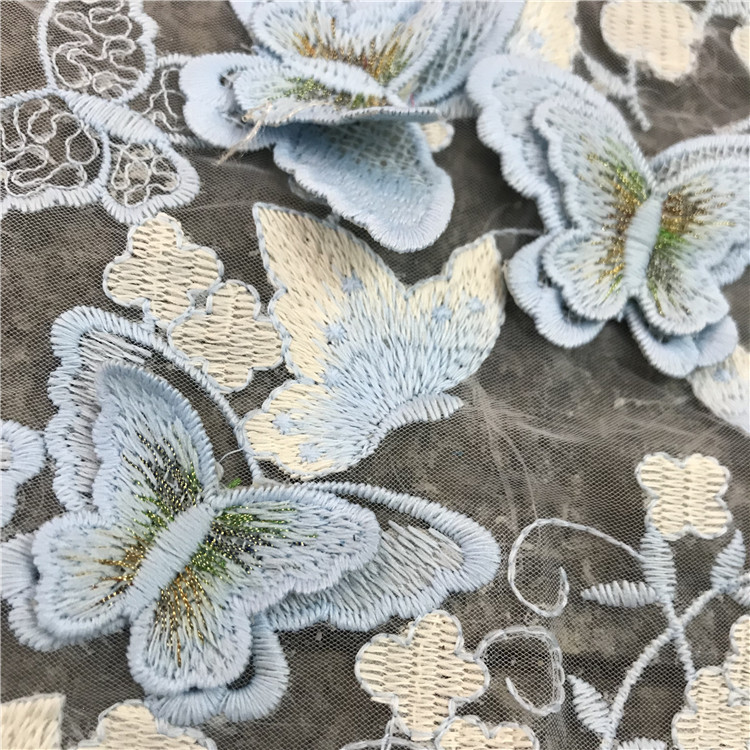 幅130cmのヘビーワーク3D蝶刺繍ミルクシルクレース生地  - Embroidery Abaya のレビューと価格