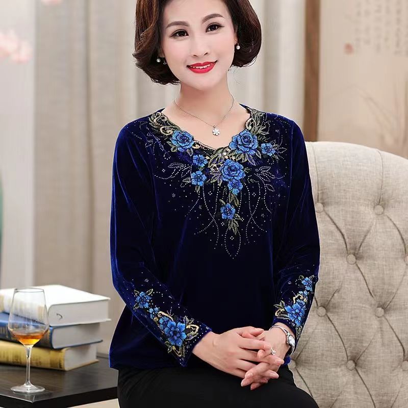 5XL 6XL 大きいサイズ 中年女性用 ゴールドベルベット - Embroidery Gold のレビューと価格