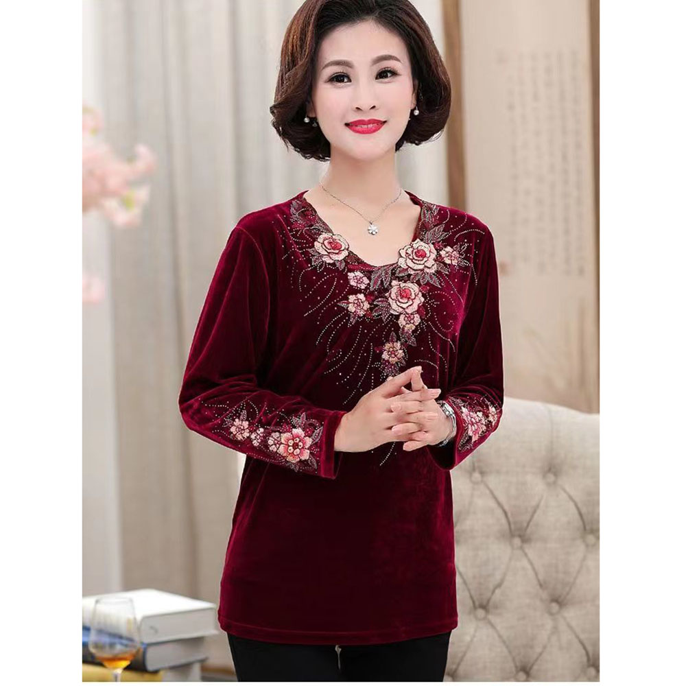 5XL 6XL 大きいサイズ 中年女性用 ゴールドベルベット - Embroidery Gold のレビューと価格