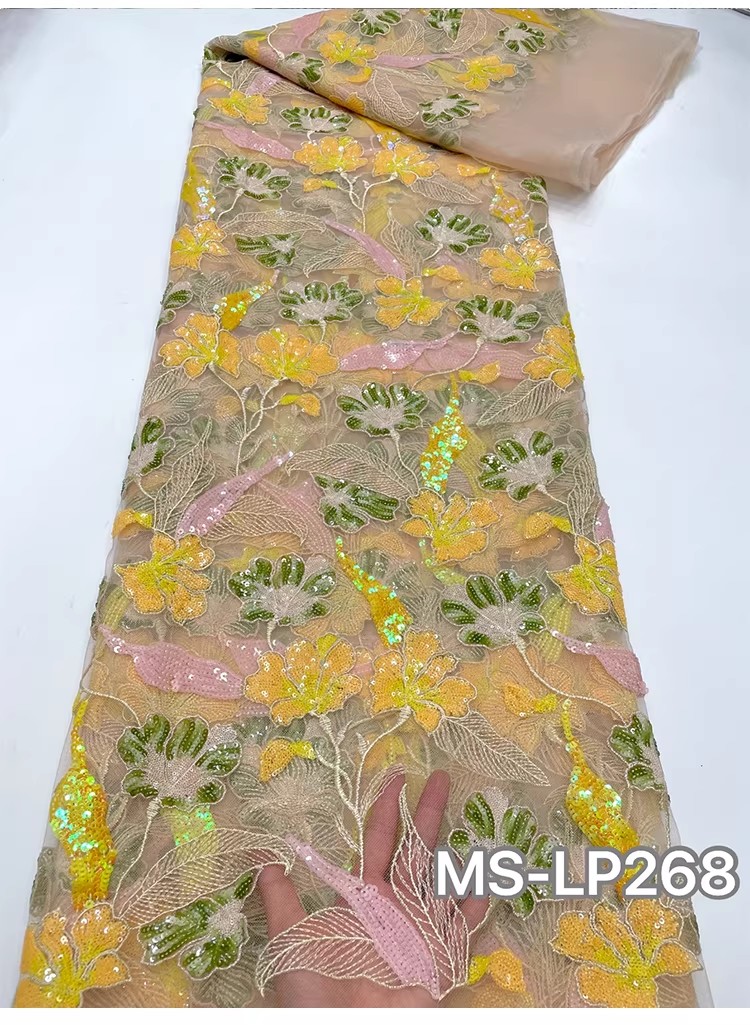 1ヤード高級ダブルカラービーズフラワーシークイン刺繍テラドレ - Embroidery Abaya のレビューと価格
