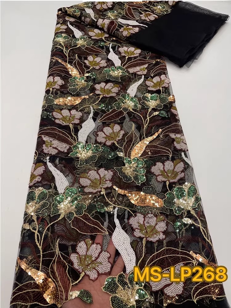 1ヤード高級ダブルカラービーズフラワーシークイン刺繍テラドレ - Embroidery Abaya のレビューと価格