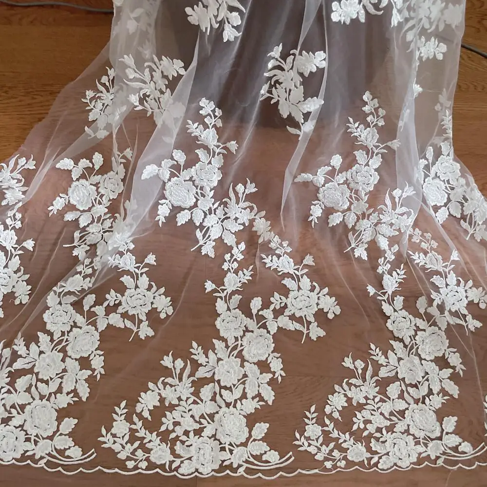 フランス刺繍レース生地、美しい花、ロマンチックなウェディング - Embroidery Abaya のレビューと価格